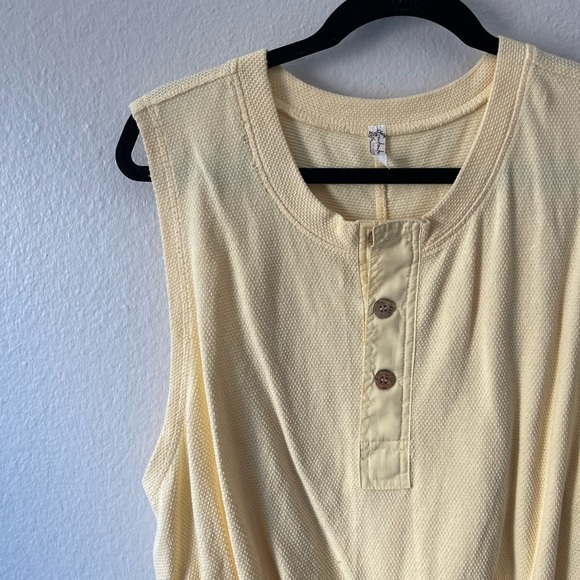 Free People Yellow Waffle Henley Tank Body Suit - Picture 3 of 5